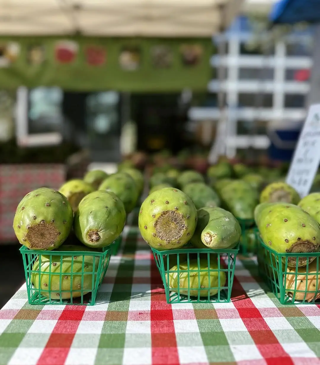 A display of prickly pears at a farmer's market